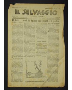 Flipping through a few pages of "Il Selvaggio", "Annual supporter subscription 20 Lire - Newspaper letters arts and sciences", we find, in the dossier of 23 March 1925, bottom center an engraving by the artist Mino Maccari, who ironically describes the Ho