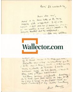A. Masson, Autograph Letter Signed. Paris, 22 Nov.1949