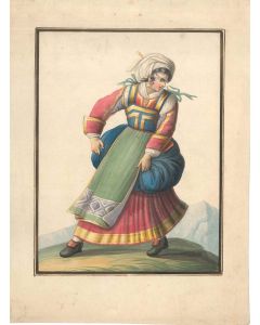 Michela De Vito, Woman in Italian typical costumes, Watercolour, 1820 c.a., Artwork, Old Masters, traditional, folkloric, Regno di Napoli, woman, Italian, XIX century