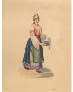 Michela De Vito, Woman in typical costumes, Watercolour, 1828, Artwork, Old Masters, traditional, folkloric, Regno di Napoli, woman, Italian, XIX century
