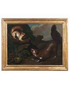 Landascape with Squirrel and Ferrel Fight - Joseph Franz Adolph - Old Masters