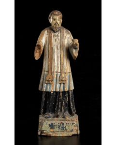 Indo-Portuguese artist - Painted Wood Sculpture of Saint Francis Xavier - Antique Object