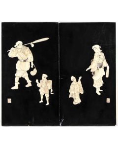 A Pair of Lacquered and Inlaid Wooden Panels - Japan Late 19th Century