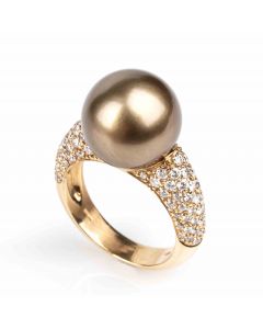 Gold, Thaitian pearl and diamonds ring - SOLD