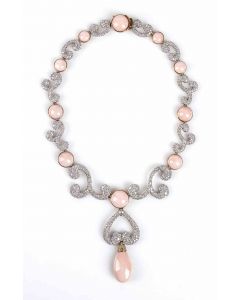 Gold, Pink Coral and Diamonds Necklace - SOLD