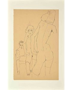 Schiele Drawing a Nude Model in front of a Mirror 