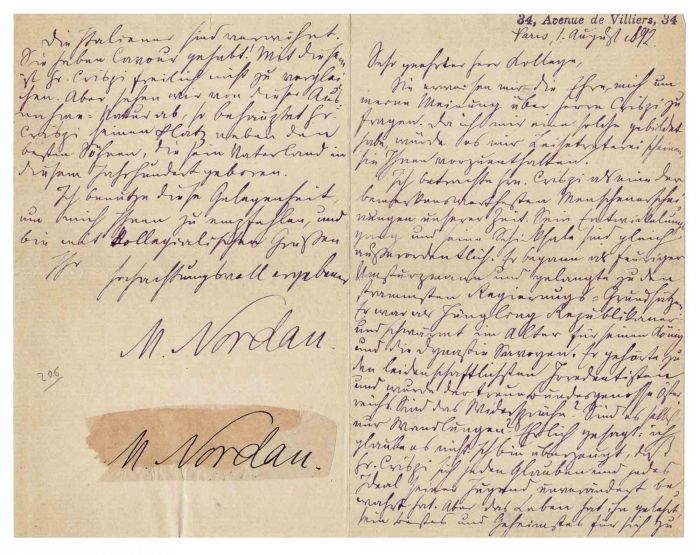 Max Nordau Autograph letter