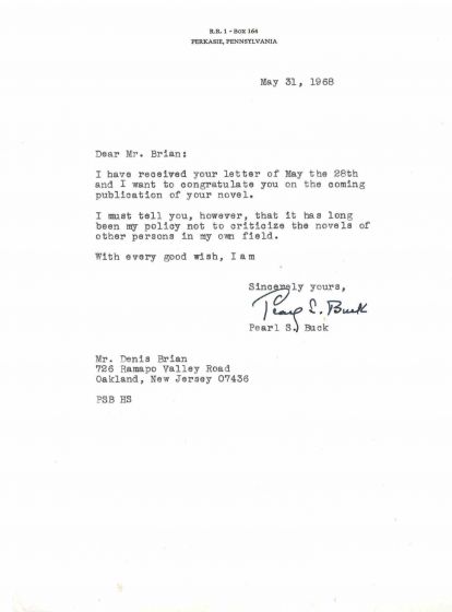 Typewritten Letter Signed by Pearl S. Buck