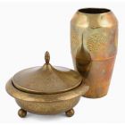 Vintage Art Nouveau Brass Can and Vase
