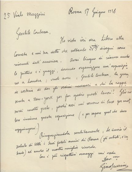 Gino Severini, Autograph Letter by Severini - Modern Art Manuscript