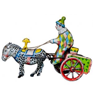 Wind up Clown on Cart and Donkey