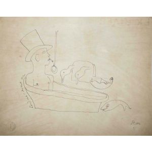 Smoking in the Tub by Jean Cocteau - Surrealist Artwork