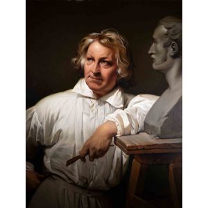 Portrait of Berthe Thorwaldsen with Horace Vernet's bust - Horace Vernet - Modern Art 
