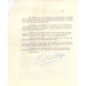 Seconda pagina Lettera dattiloscritta firmata, Eduardo de Filippo, Contessa Pecci-Blunt, Roma 13 settembre 1957, manuscripts
