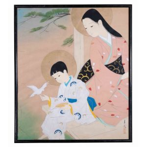 Woman With Child And Bird