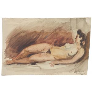 Nude is an original drawing in tempera and watercolor a on paper, realized by Jean Delpech (1988-1916).