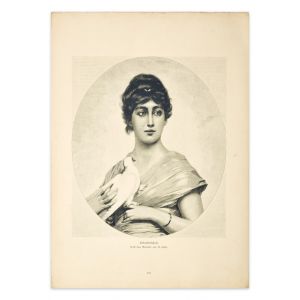 Woman with Dove is an original zincography on paper realized by D'Apres M. Sichel, in 1905.