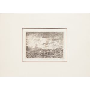 This splendid lithograph Landscape, 1880s,  is part of the series of prints dedicated to views of the Landscape, engraved by the Italian artist Antonio Fontanesi.
