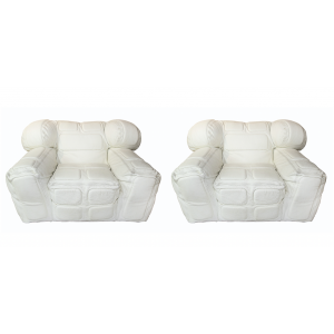 Pair of White Leather Armchairs