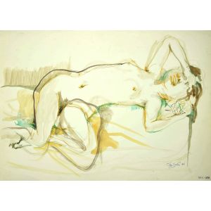 Nude of Woman is an original painting in watercolor on paper by Leo Guida in 1971.