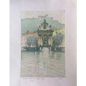 Fountain With Castle by Augusto Wolf - Modern Artworks