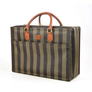 Suitcase Fendi Vintage Pecan vertical stripe canvas Travel 