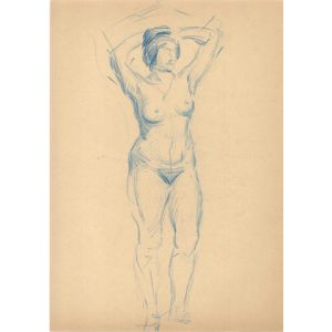 Blue Standing Nude with Hands behind the Head