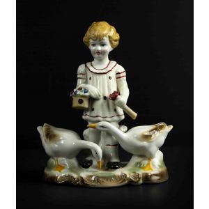Child with Geese Porcelain Centerpiece