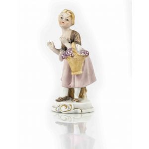 Vintage Porcelain Sculpture of Girl with Basket