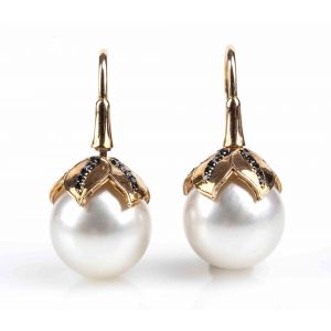 Gold, Australian Pearls and Black Diamonds Earrings - by ROVIAN - SOLD