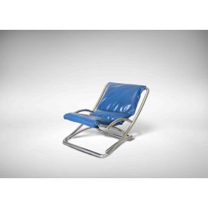 Folding Tubular Chromed Steel Deckchair - Design Furniture 