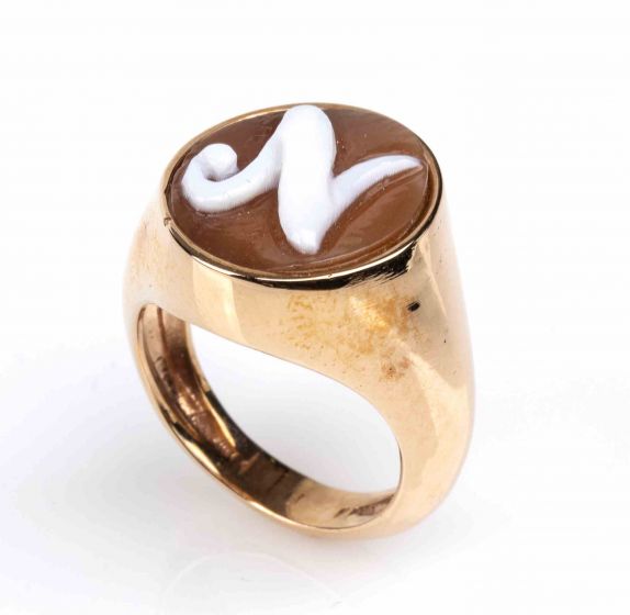 Gold Ring with Sardonica Shell Cameo - SOLD