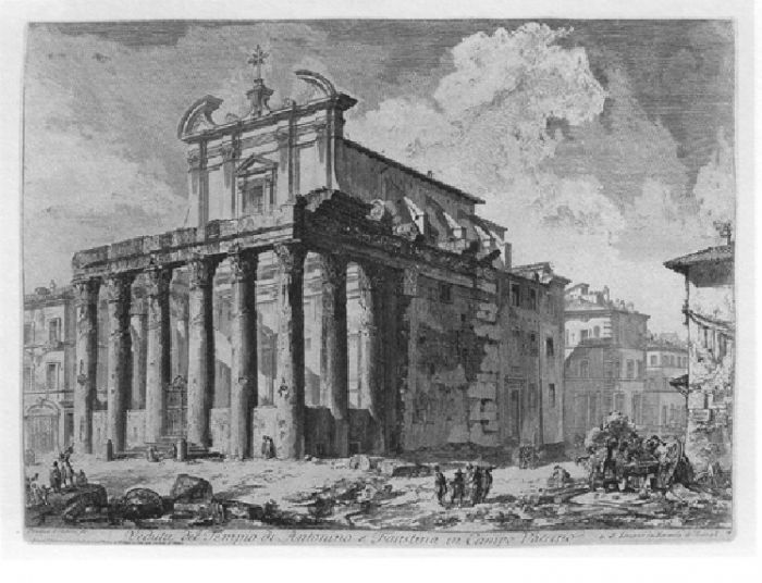 G.B. Piranesi, View of the temple of Antoninus and Faustina, Etching, Drypoint, Burin,  1758.