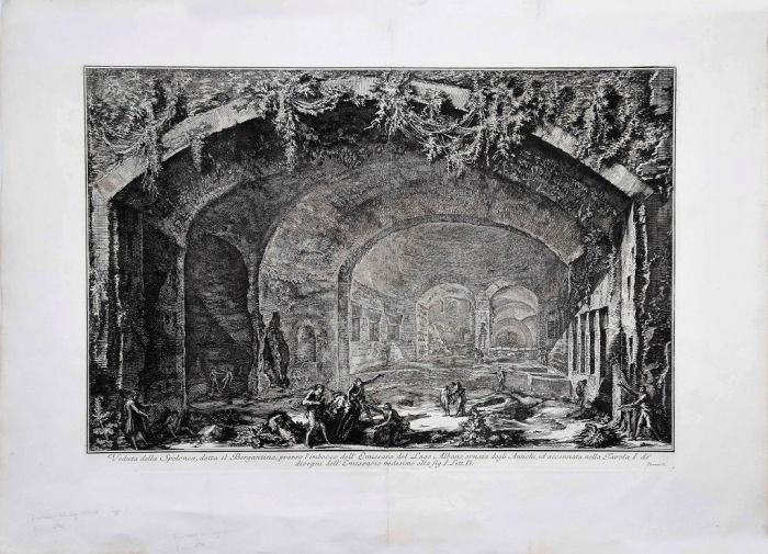 View of the Cave known as Bergantino  by Giovanni Battista Piranesi - Old Master Artwork