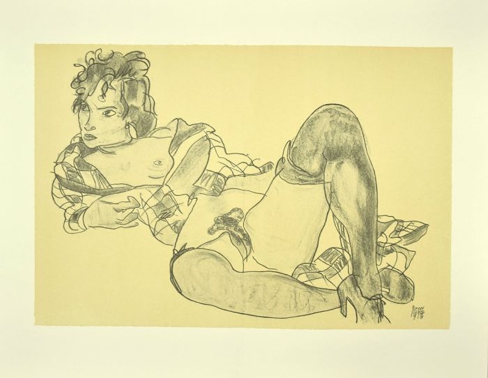 Reclining Woman by Egon Schiele - Modern Artwork