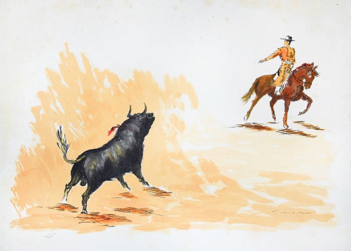 Bull and Bullfighter by Josè Guevara - Contemporary Artwork