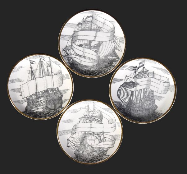 Set of Four Plates 'Velieri' by Piero Fornasetti - Decorative Objects