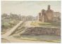 "View from the Colosseum in Rome" is an original drawing in mixed media on paper, realized by Jean Delpech (1916-1988).