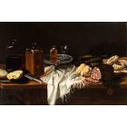 Still Life with Salami, Bread, Biscuits and Glass Bottles
