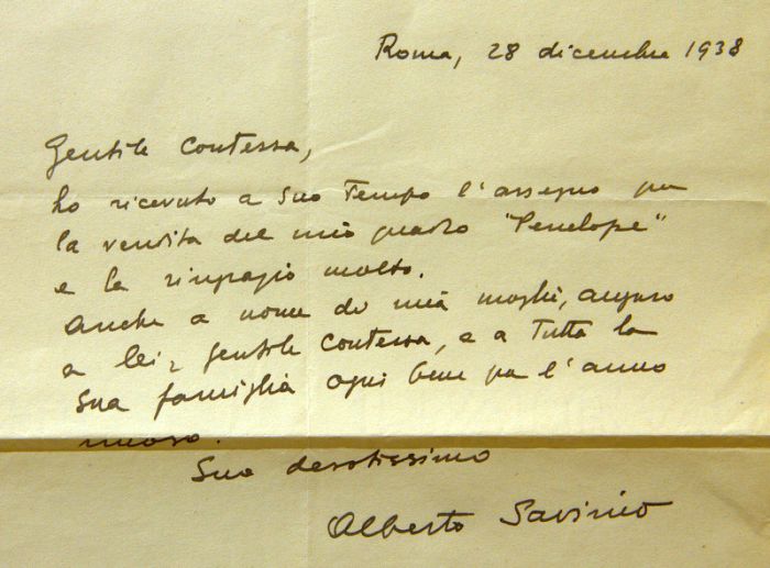 Letter from Alberto Savinio for Countess Pecci Blunt
