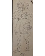 Theatrical Costum is an original monogramm drawing in pencil, realized by Russian scenographer Eugène Berman, hand-signed.