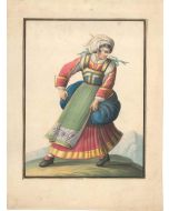 Michela De Vito, Woman in Italian typical costumes, Watercolour, 1820 c.a., Artwork, Old Masters, traditional, folkloric, Regno di Napoli, woman, Italian, XIX century