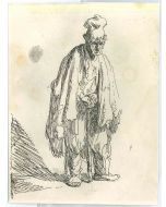 Beggar in a High Cap, Standing and Leaning on a Stick