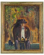 Sirio Pellegrini - Portrait of Old Man with Cat in Capestrano – Contemporary Artwork 