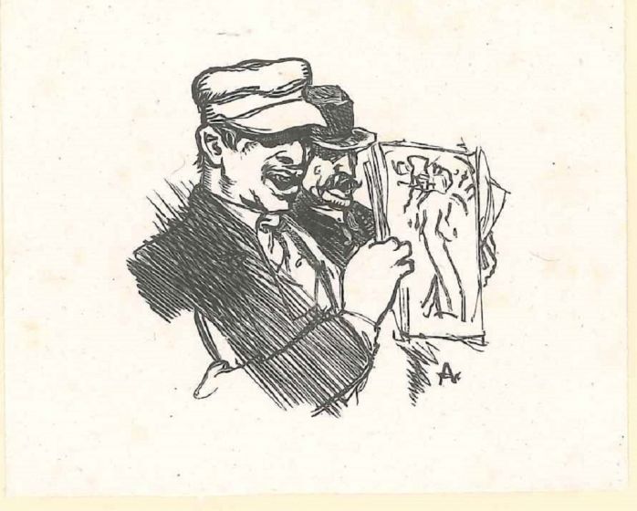 Two Men with an Illustration by Auguste Lepère - Modern Artwork