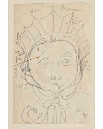 Figure in Mask is an original monogramm drawing in pencil on ivory-colored paper, realized by Russian scenographer Eugène Berman, hand-signed.