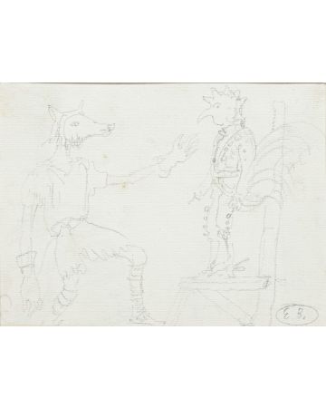Scenography is an original monogramm drawing in pencil on ivory-colored paper, realized by Russian scenographer Eugène Berman, hand-signed.