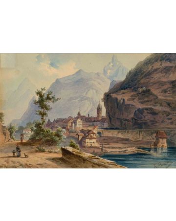 View over the Rhône to St. Maurice in Valais