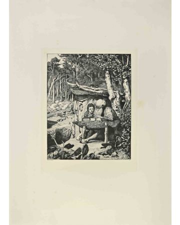 Max Klinger - Simplicius' Writing Lesson (Simplici Schreibstunde) (plate VII) from Intermezzos – Modern Artwork 