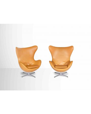 Pair of Leather "EGG" Lounge chairs
